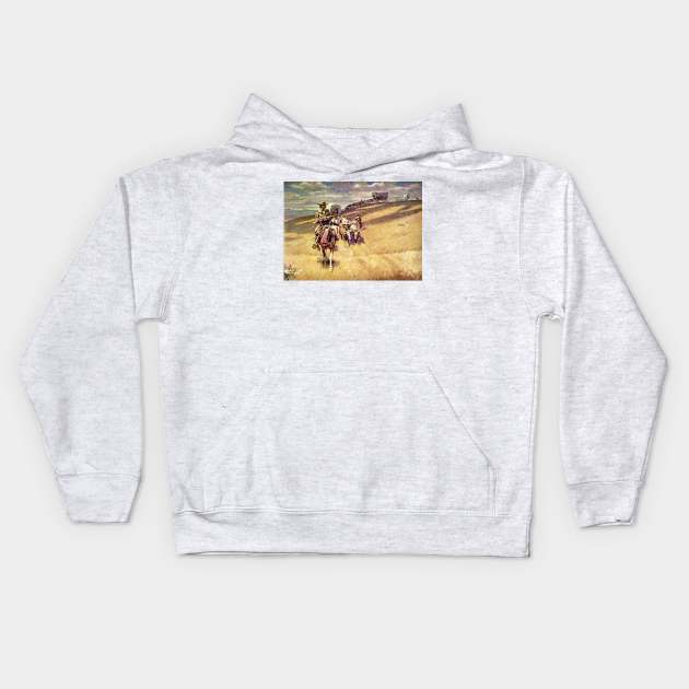 “When Wagon Trains Where Dim” by Charles M Russell Kids Hoodie by PatricianneK